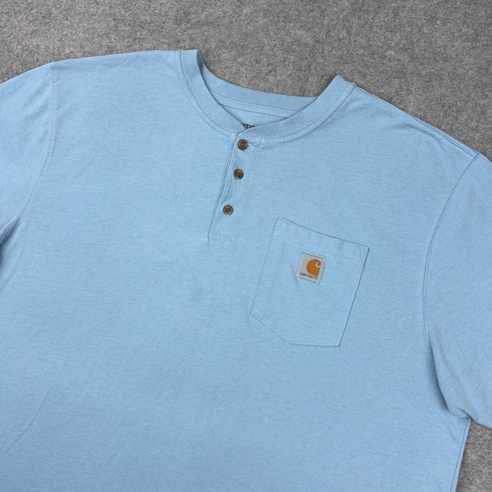 Carhartt Shirt Mens 2XL Tall 2XLT Blue K84 Henley Loose Fit Short Sleeve Cotton